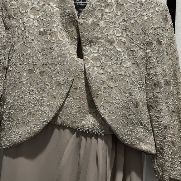 R & M Richards Taupe Lace Long Sleeve Dress - Picture 2 of 7